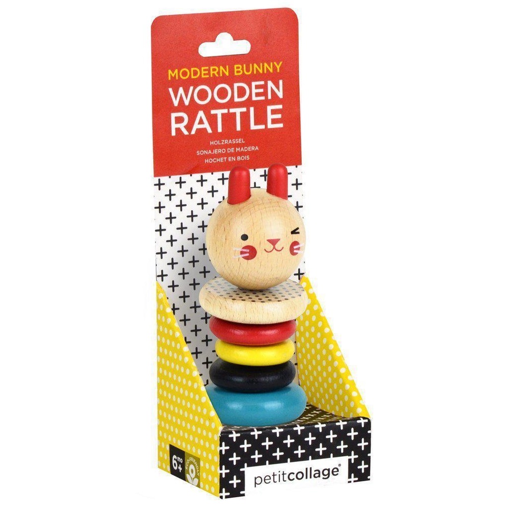 *NEW* PETIT COLLAGE Wooden Bunny Rattle